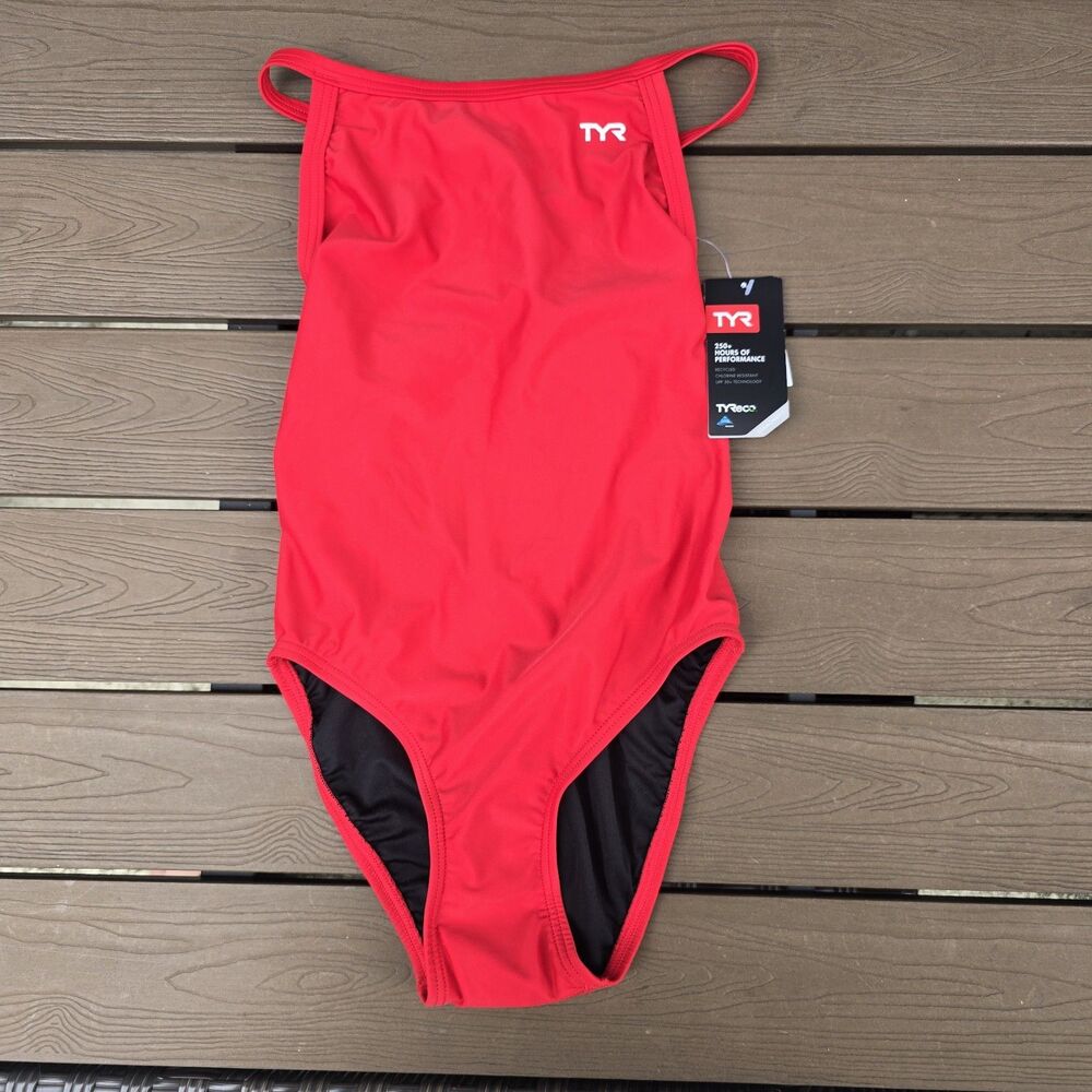 TYR Tyreeco Nylon Women's Solid Red Diamondfit One Piece Swim Sz 28 New